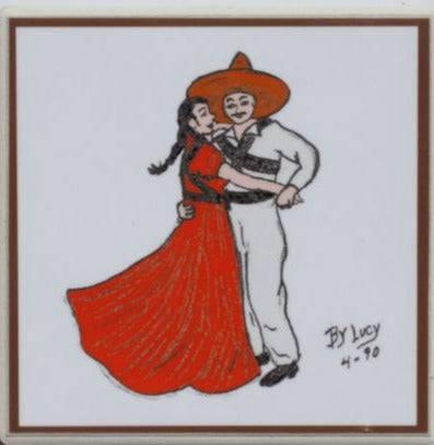 Mexican Dancer Coaster – Ceramic with Cork Backing 4" x 4" - Ysleta Mission Gift Shop