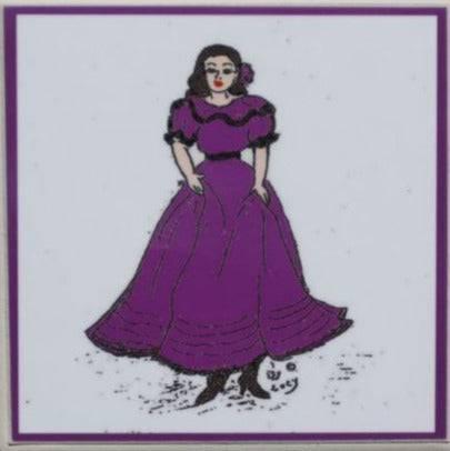 Mexican Dancer Purple Coaster – Ceramic with Cork Backing 4" x 4" - Ysleta Mission Gift Shop