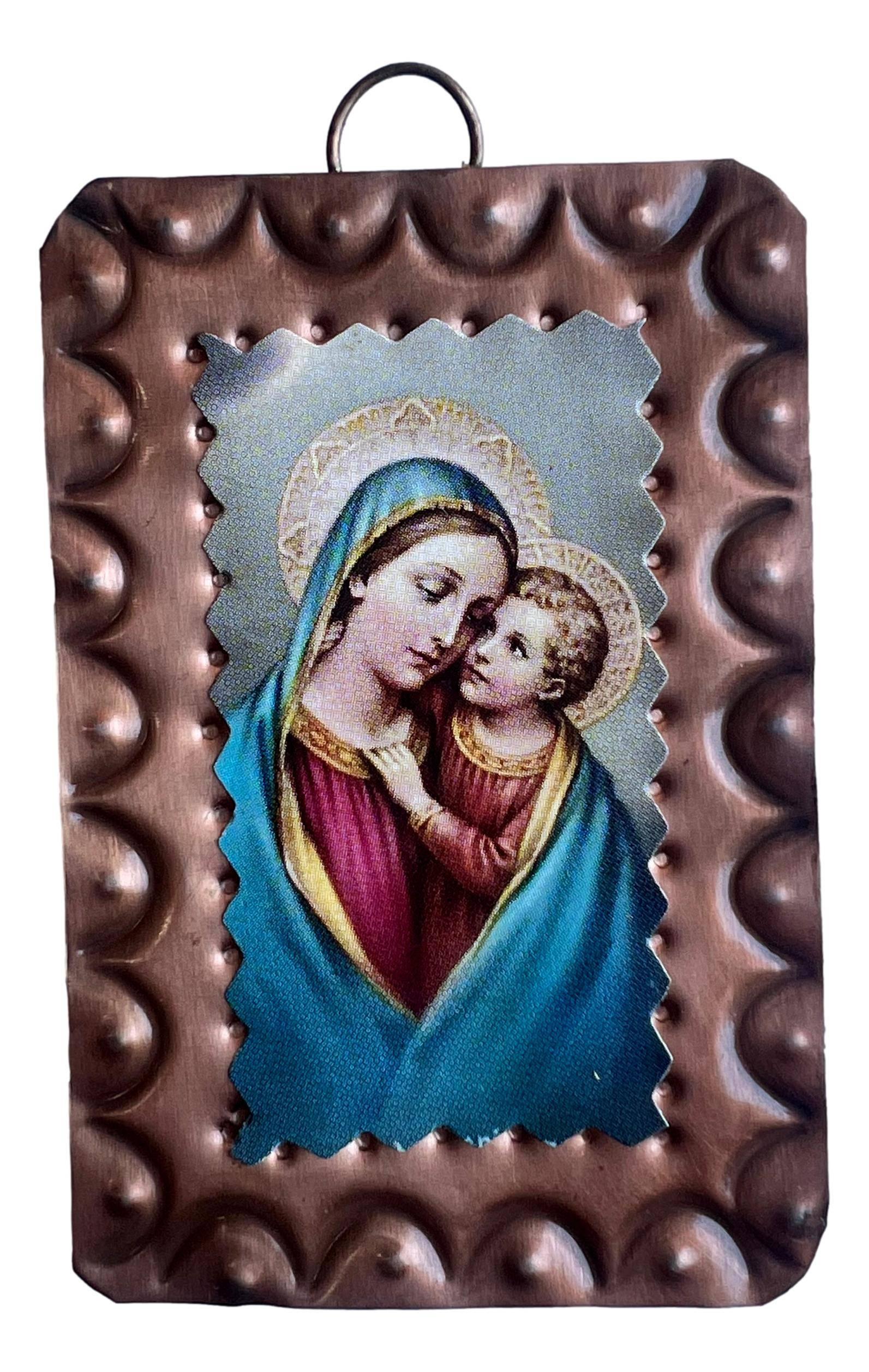 Mini Retablo Mary & Jesus | Handcrafted Spanish Colonial Tin Art | 3x2 New Mexico - Ysleta Mission Gift Shop