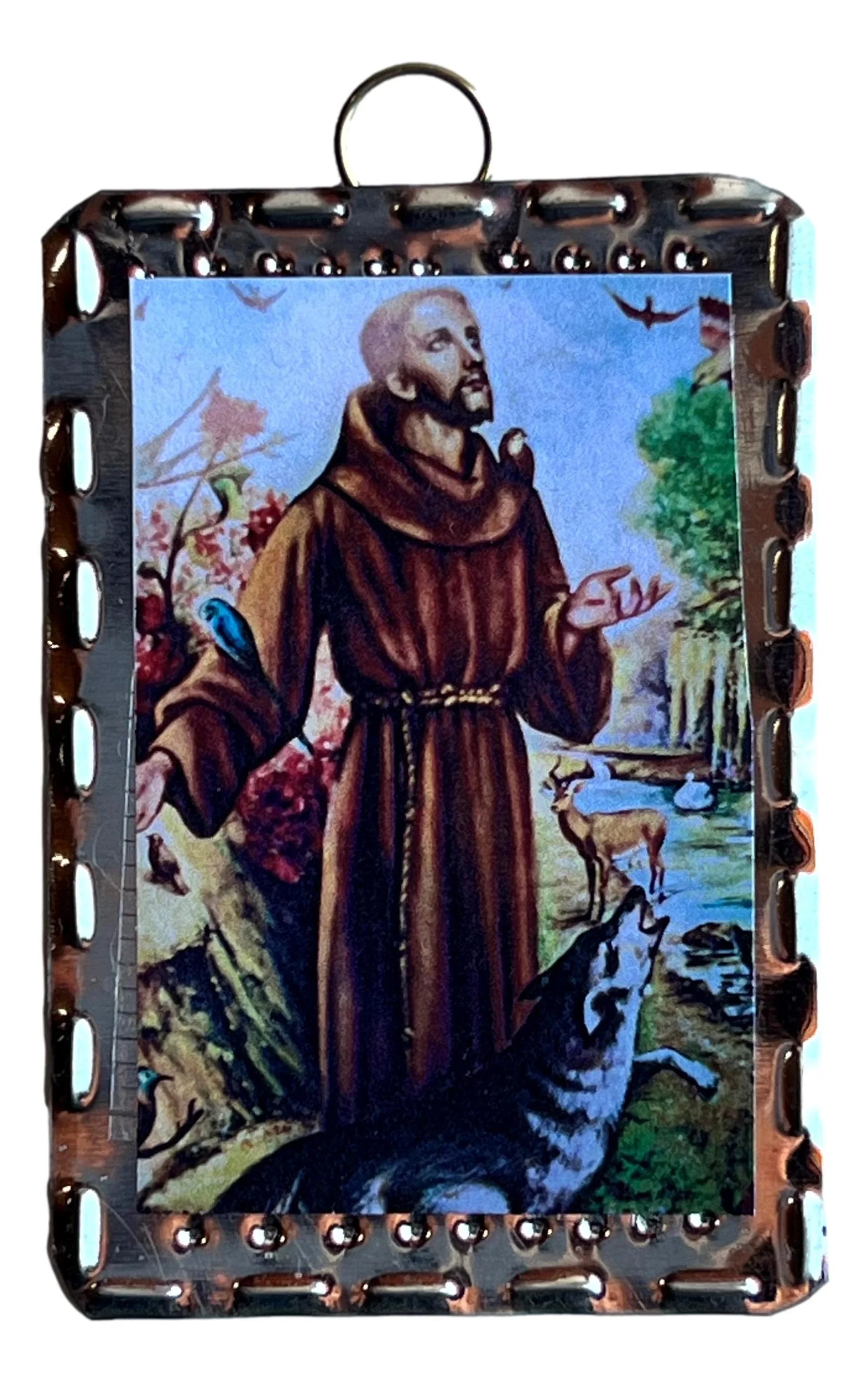 Mini Retablo St. Francis | Handcrafted Spanish Colonial Tin Art | 3x2 Made in New Mexico - Ysleta Mission Gift Shop