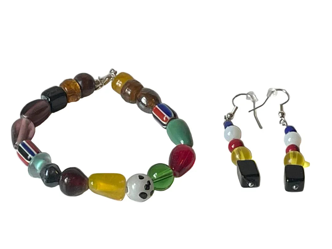 Mixed Glass Bracelet & 2 Inch Dangle Earrings Set – 8 Inch - Ysleta Mission Gift Shop