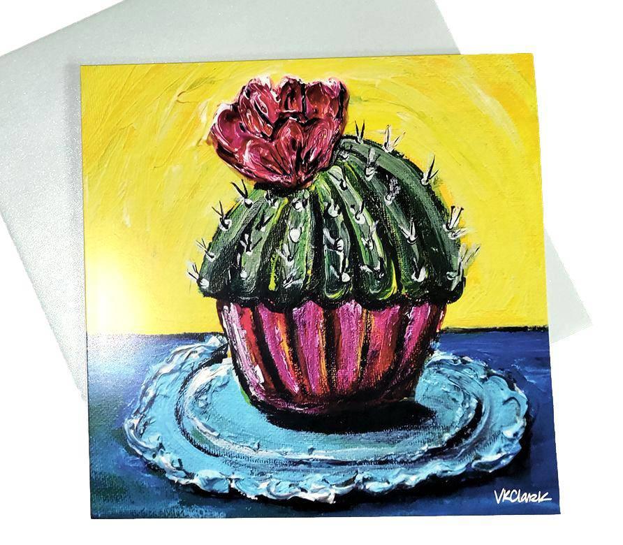 Note Card Birthday Card Cactus Cupcake Large Square Envelope Included - Ysleta Mission Gift Shop