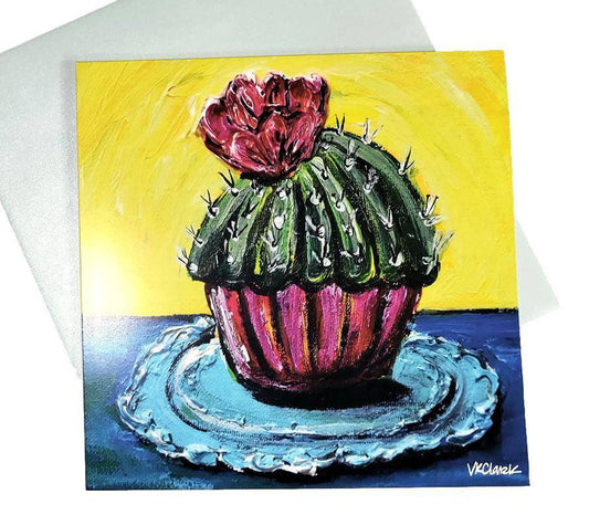 Note Card Birthday Card Cactus Cupcake Large Square Envelope Included - Ysleta Mission Gift Shop