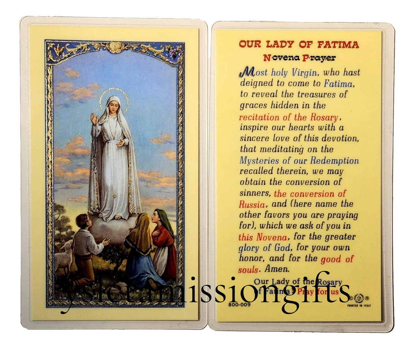 Novena Prayer to Our Lady of Fatima Card – Laminated Keepsake - Ysleta Mission Gift Shop