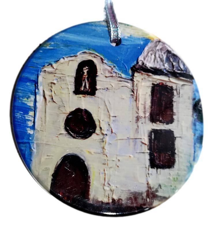 Ornament Round Sublimated High Color Original Art Colorful Ribbon - Ysleta Mission Gift Shop