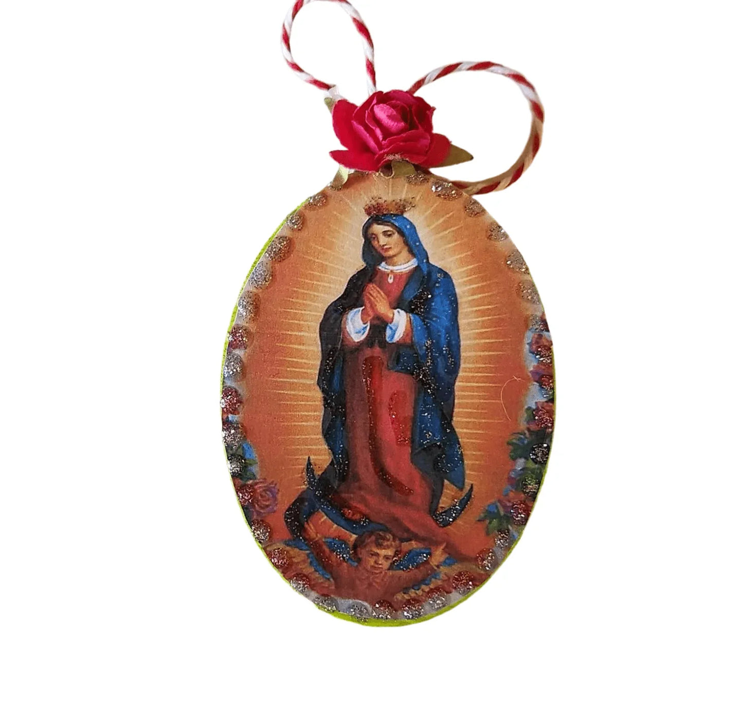 Ornament Virgin Mary Wood Oval 3x2 - Ysleta Mission Gift Shop