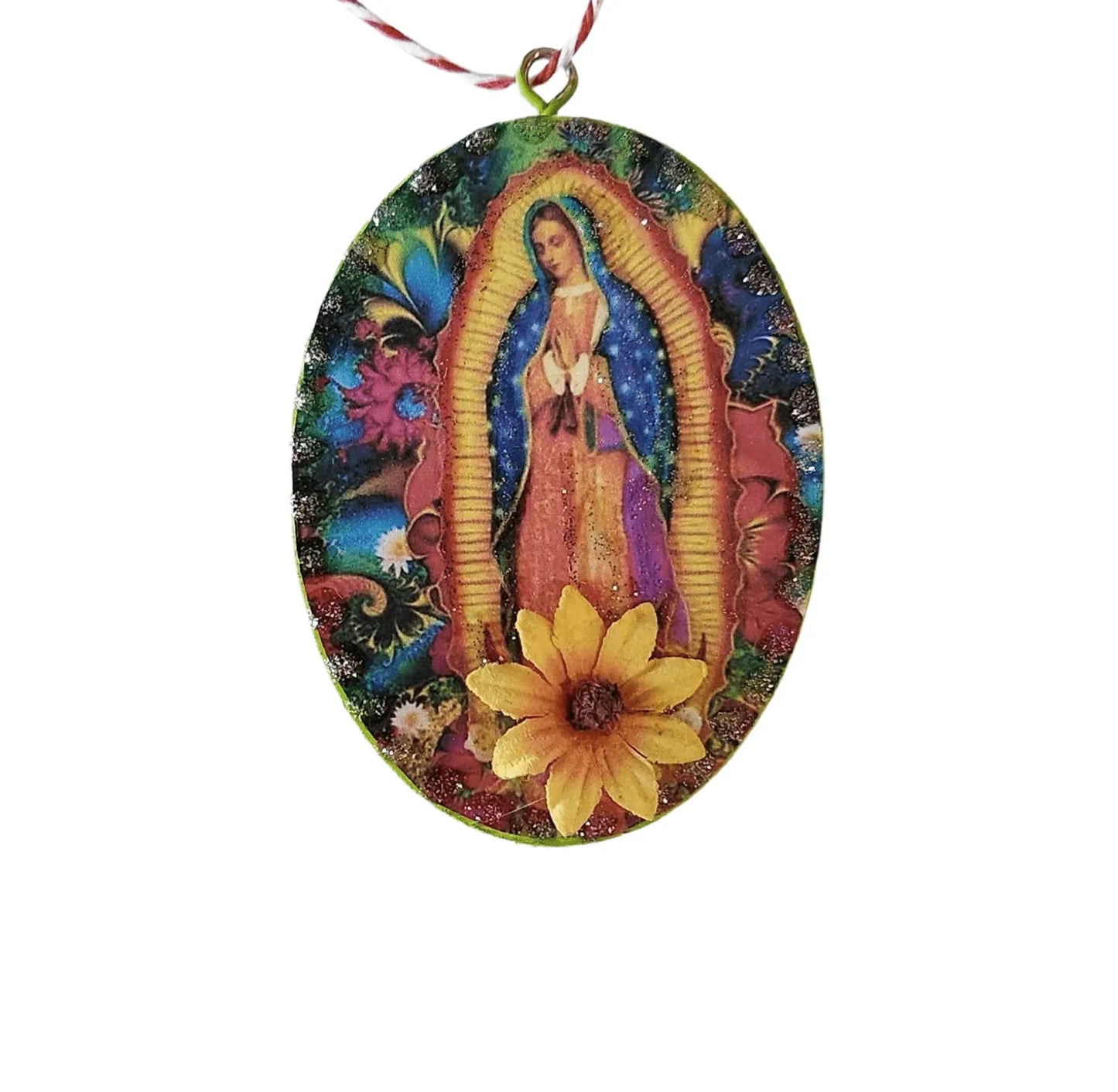 Ornament Virgin Mary Wood Oval 3x2 - Ysleta Mission Gift Shop