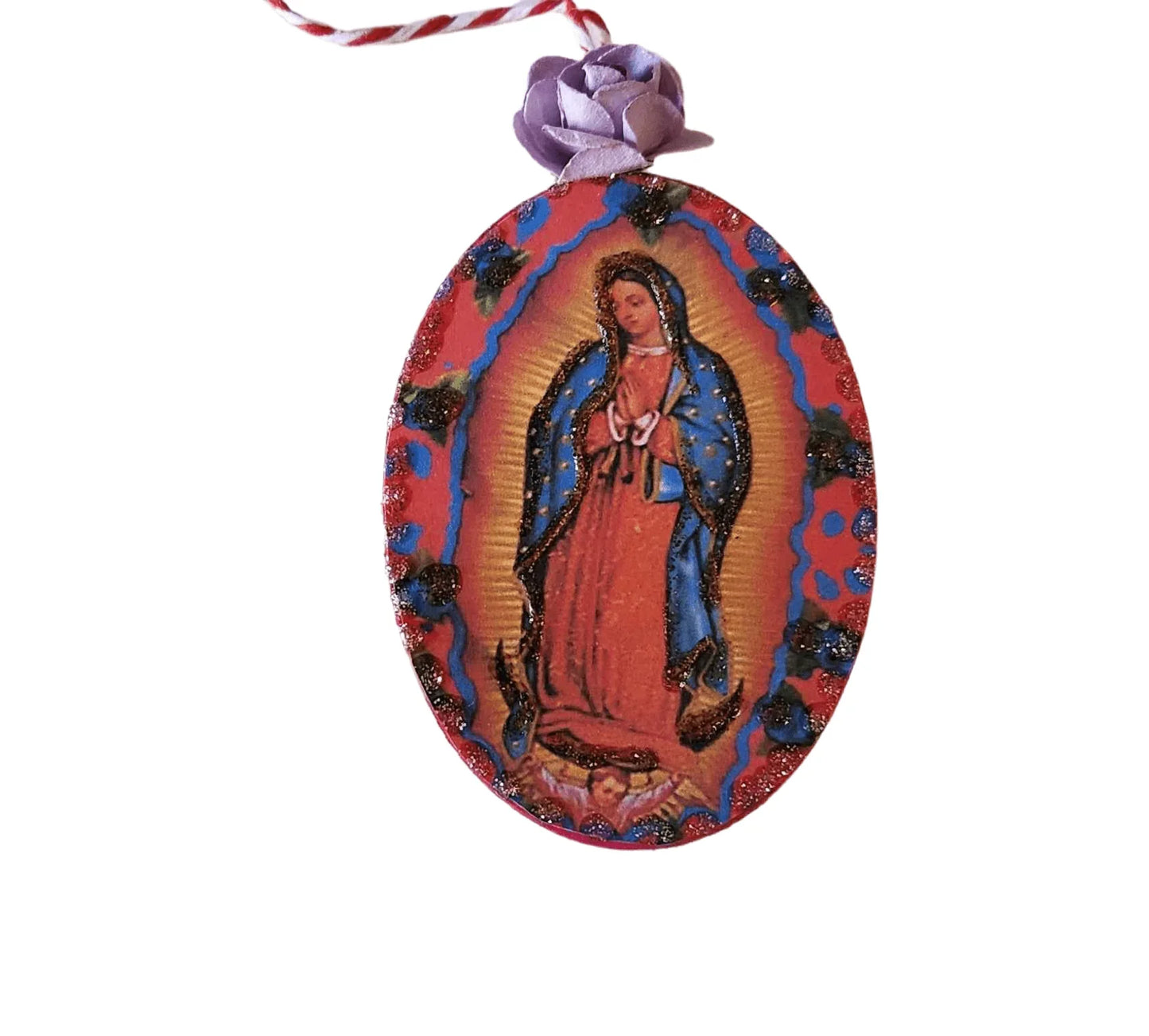 Ornament Virgin Mary Wood Oval 3x2 - Ysleta Mission Gift Shop