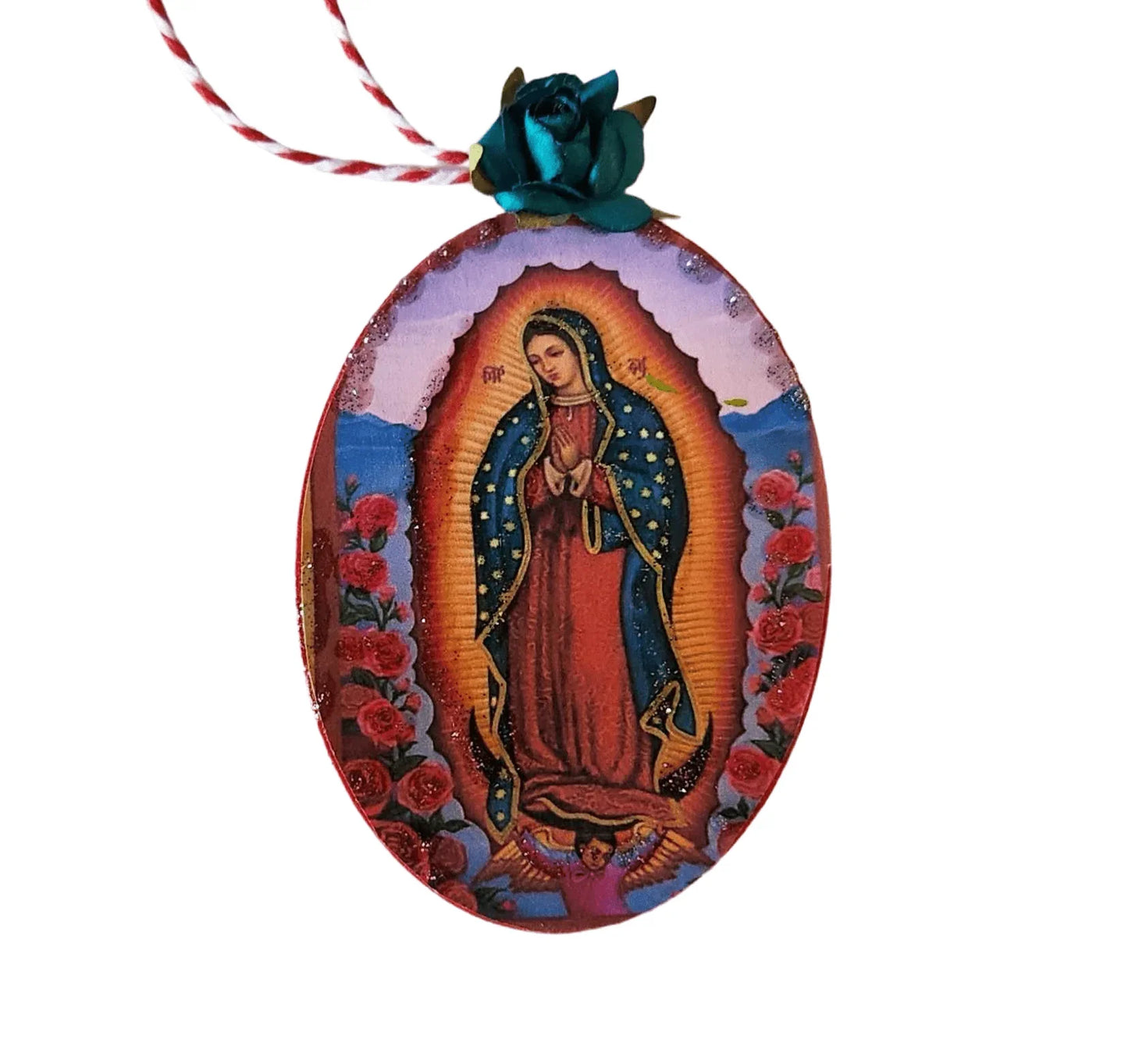 Ornament Virgin Mary Wood Oval 3x2 - Ysleta Mission Gift Shop