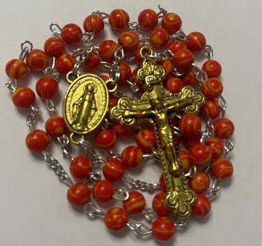 Sunset-Hued Glass Bead Rosary with Golden Crucifix - Radiate Devotion with Every Prayerful Moment - Ysleta Mission Gift Shop