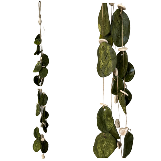 Sculpted Wall Decor Handcrafted Clay English Ivy Green Beads Multi Strand Lifelike Leaves 24 inches