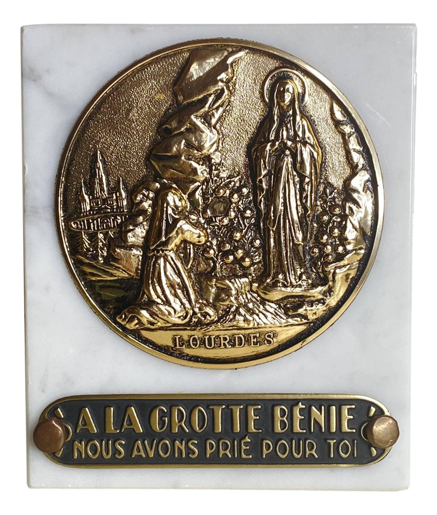 Plaque Our Lady of Lourdes At the Blessed Grotto Marble Slab - Ysleta Mission Gift Shop