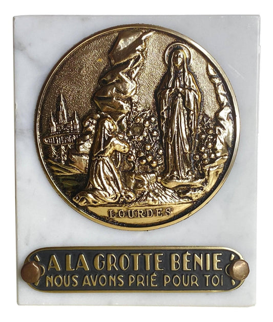 Plaque Our Lady of Lourdes At the Blessed Grotto Marble Slab - Ysleta Mission Gift Shop