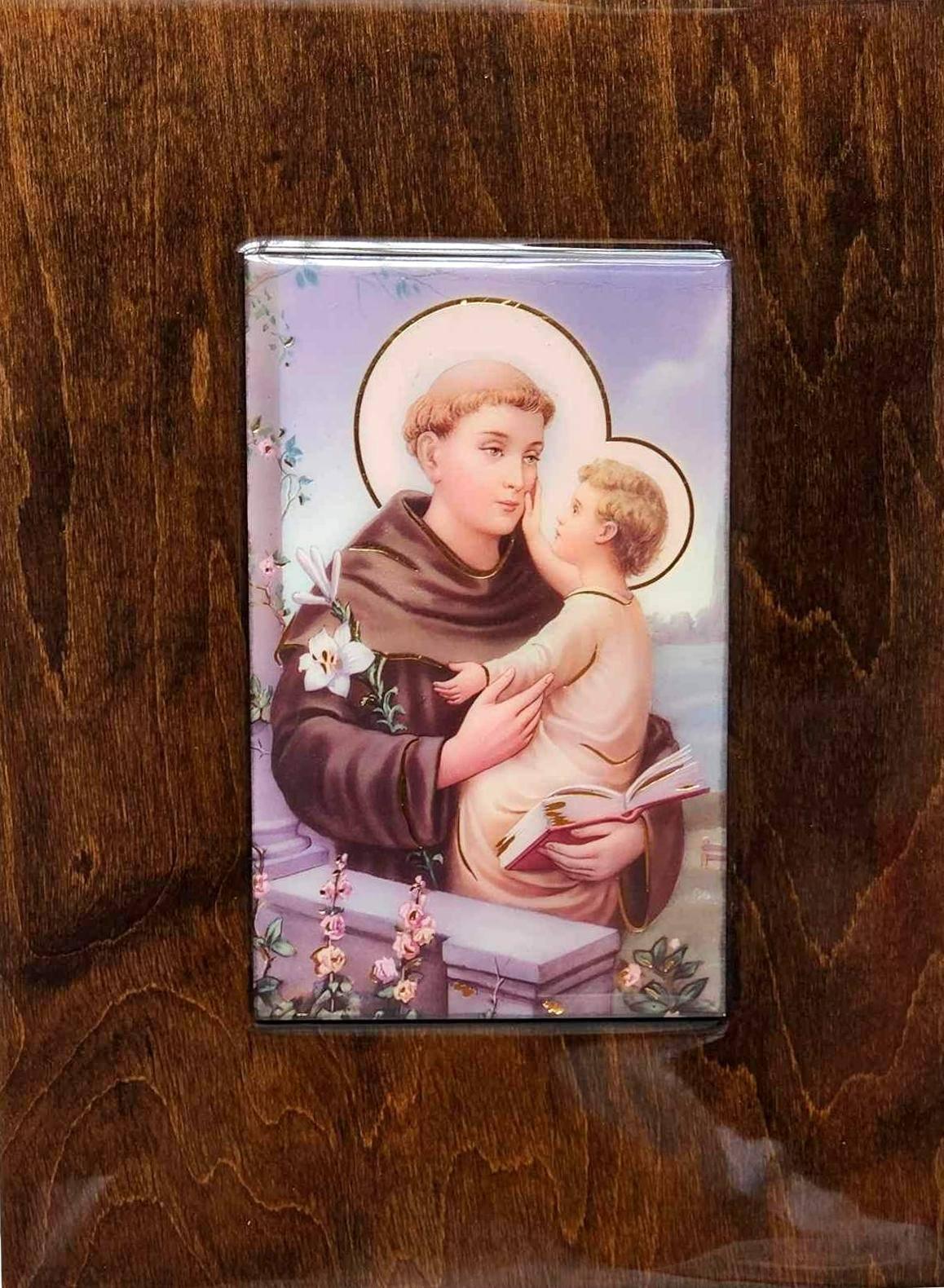 Plaque Wood Saint Anthony Resin High Gloss 9.5"x 7.5" Handcrafted - Ysleta Mission Gift Shop