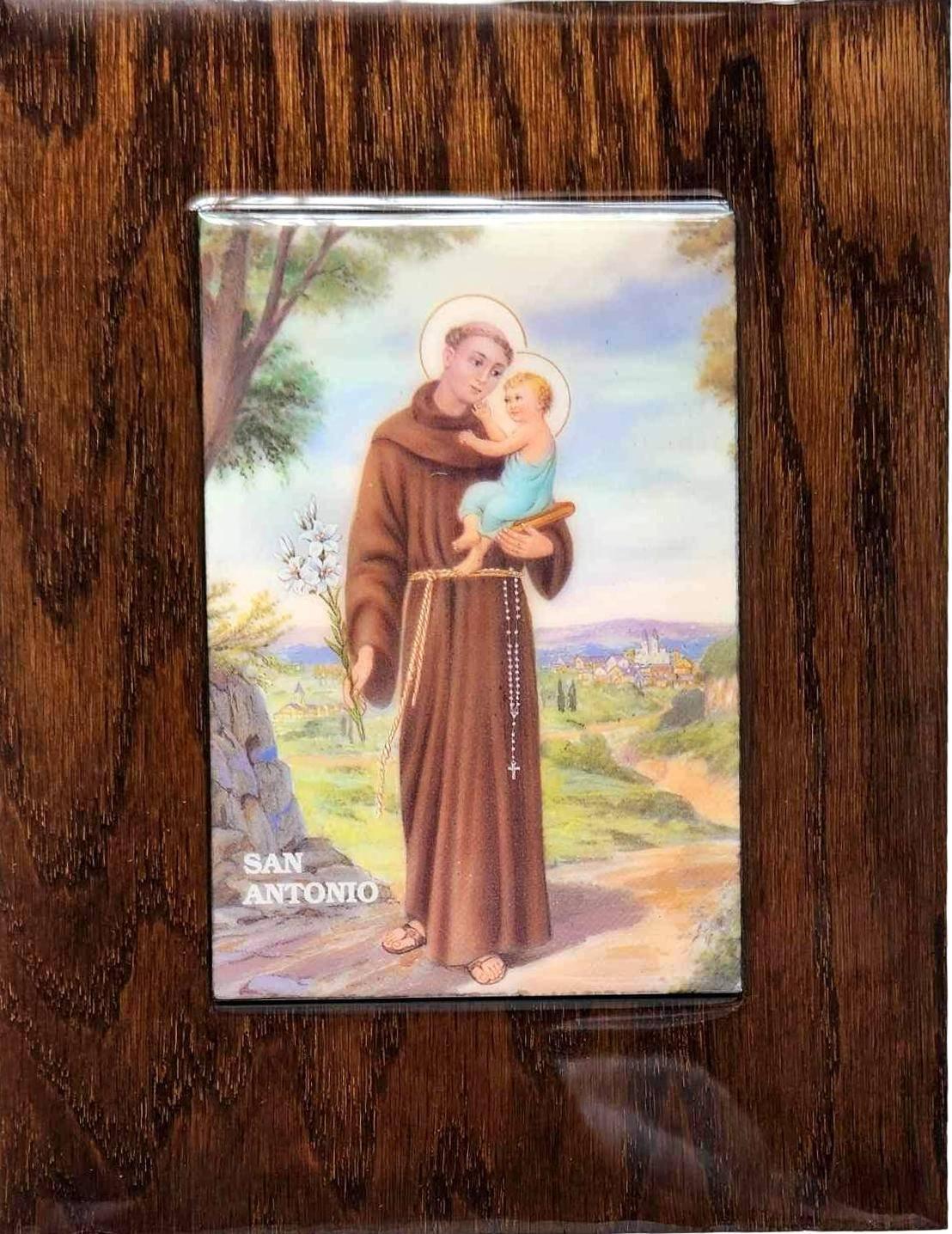 Plaque Wood Saint Anthony Resin High Gloss 9.5"x 7.5" Handcrafted - Ysleta Mission Gift Shop