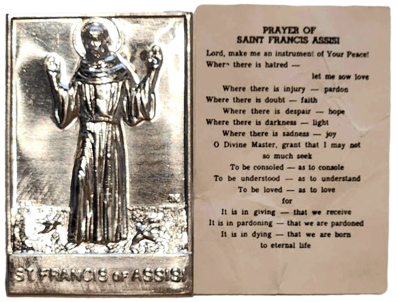 Pocket Shrine Patron Saint Prayer Plaque Booklet Set – 4"x2.5" New Old Stock - Ysleta Mission Gift Shop
