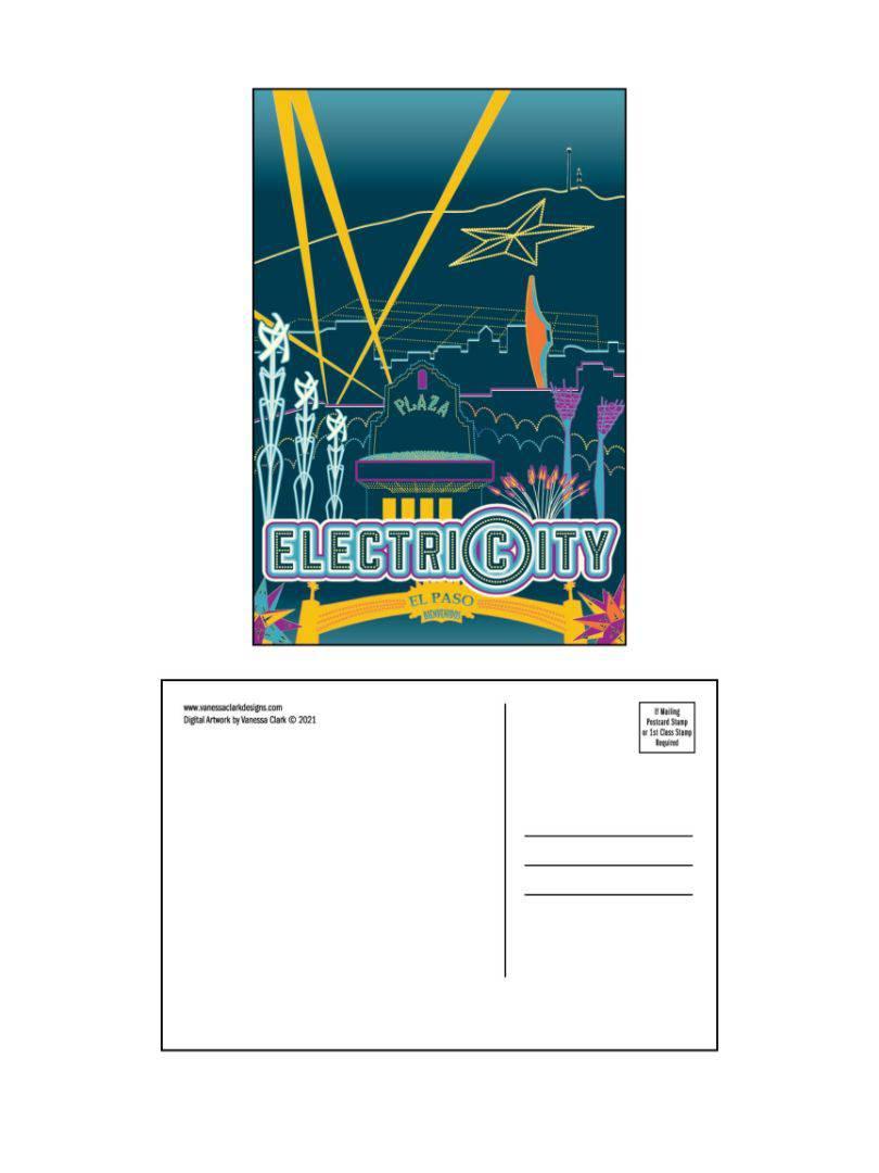 Postcard Greetings El Paso Electricity Design Cardstock 4 x 6 - Ysleta Mission Gift Shop