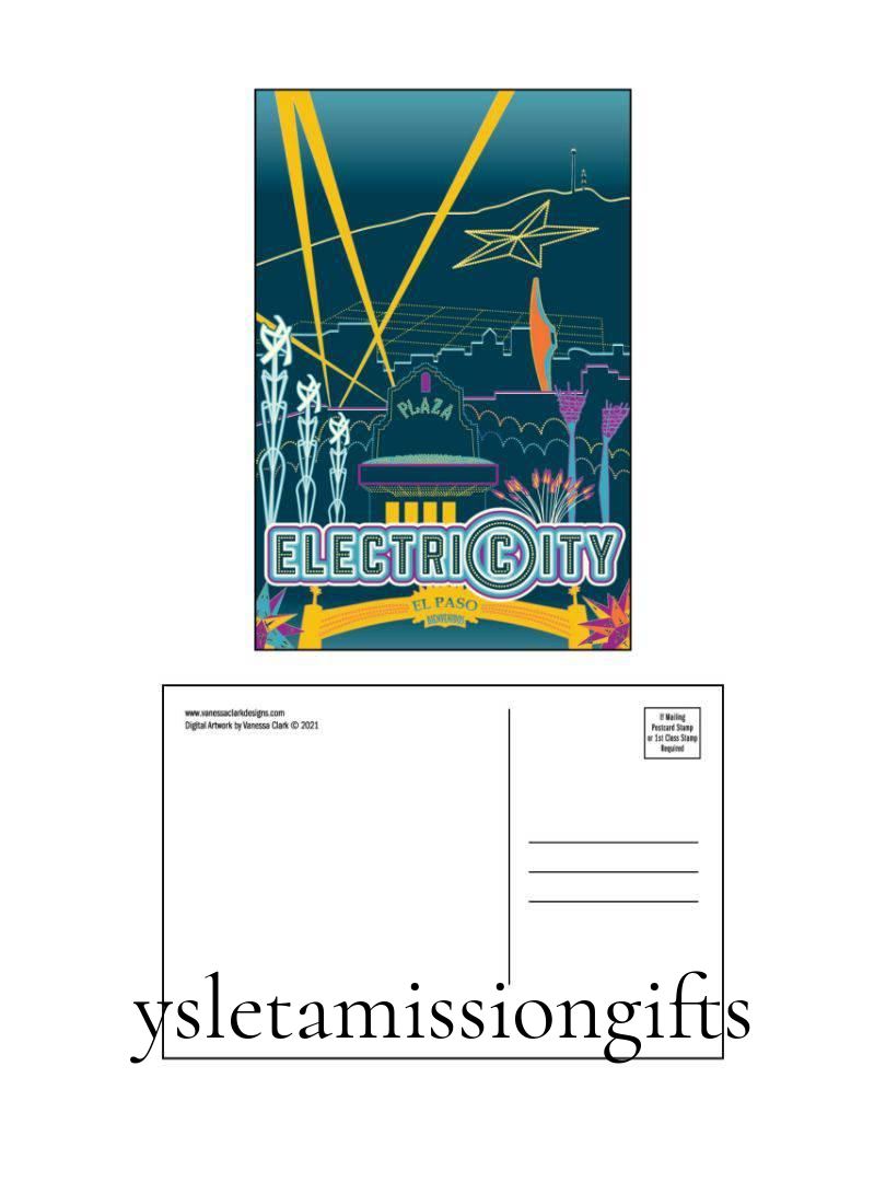 Postcard Greetings El Paso Electricity Design Cardstock 4 x 6 - Ysleta Mission Gift Shop