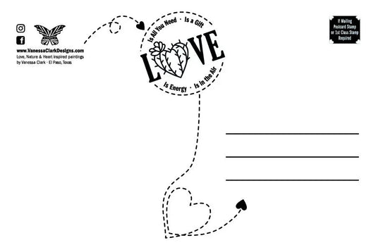 Heart-shaped cactus postcard from Greetings from the Southwest by Vanessa Clark, 4x6 art print on premium cardstock.