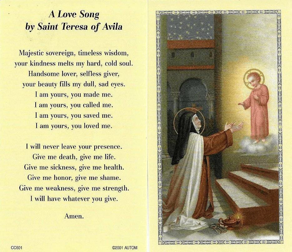 Prayer Card A Love Song Saint Teresa Of Avila No Laminated CC - Ysleta Mission Gift Shop