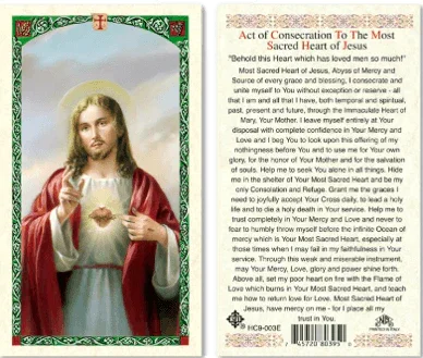 Prayer Card Act Of Consecration To The Most Sacred Heart Of Jesus Laminated HC9-003E - Ysleta Mission Gift Shop