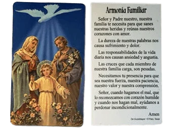 Prayer Card Armonia Familiar SPANISH Mini Pocket Laminated NC - Ysleta Mission Gift Shop