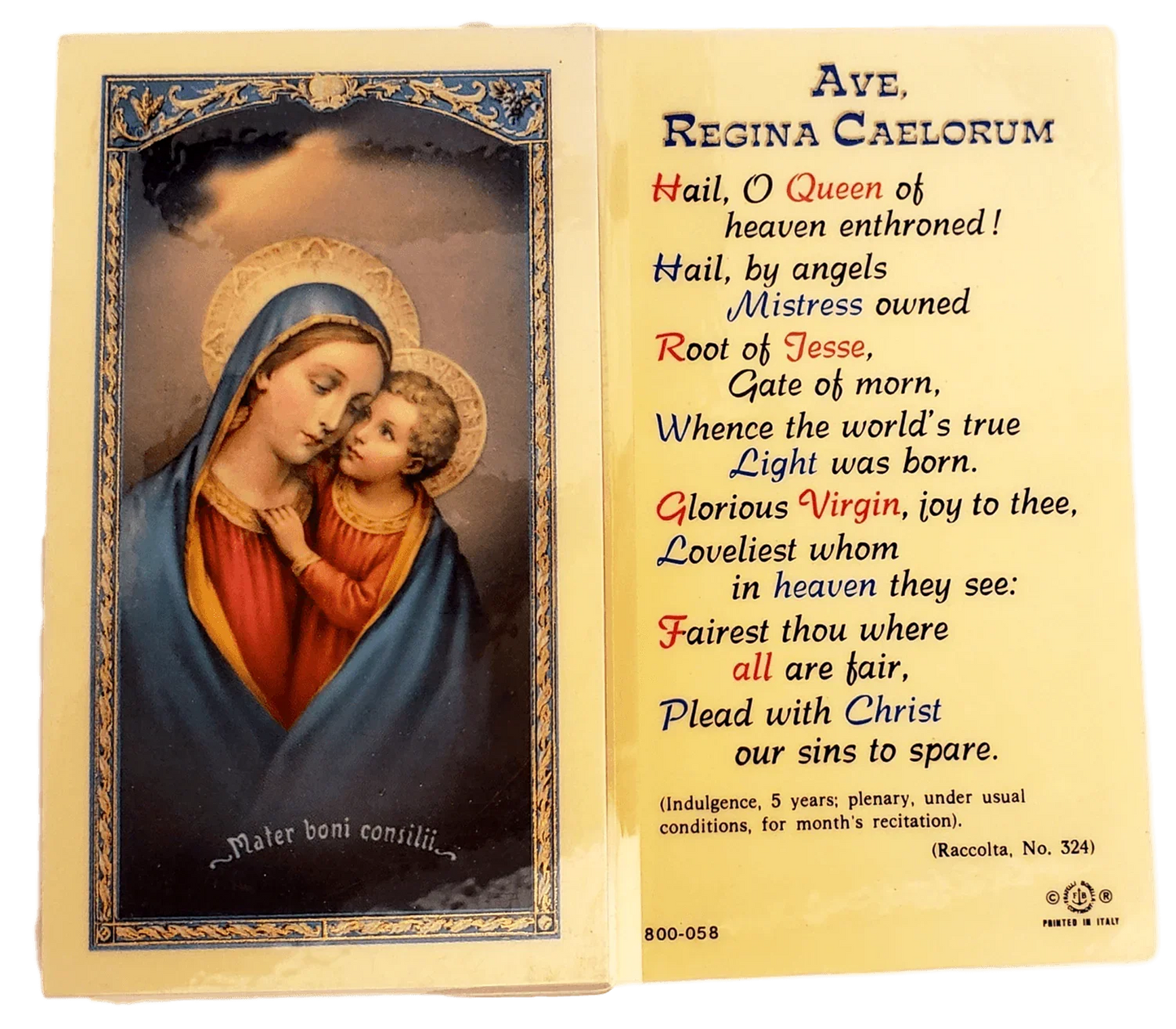Prayer Card Ave Regina Caelorum Laminated - Ysleta Mission Gift Shop