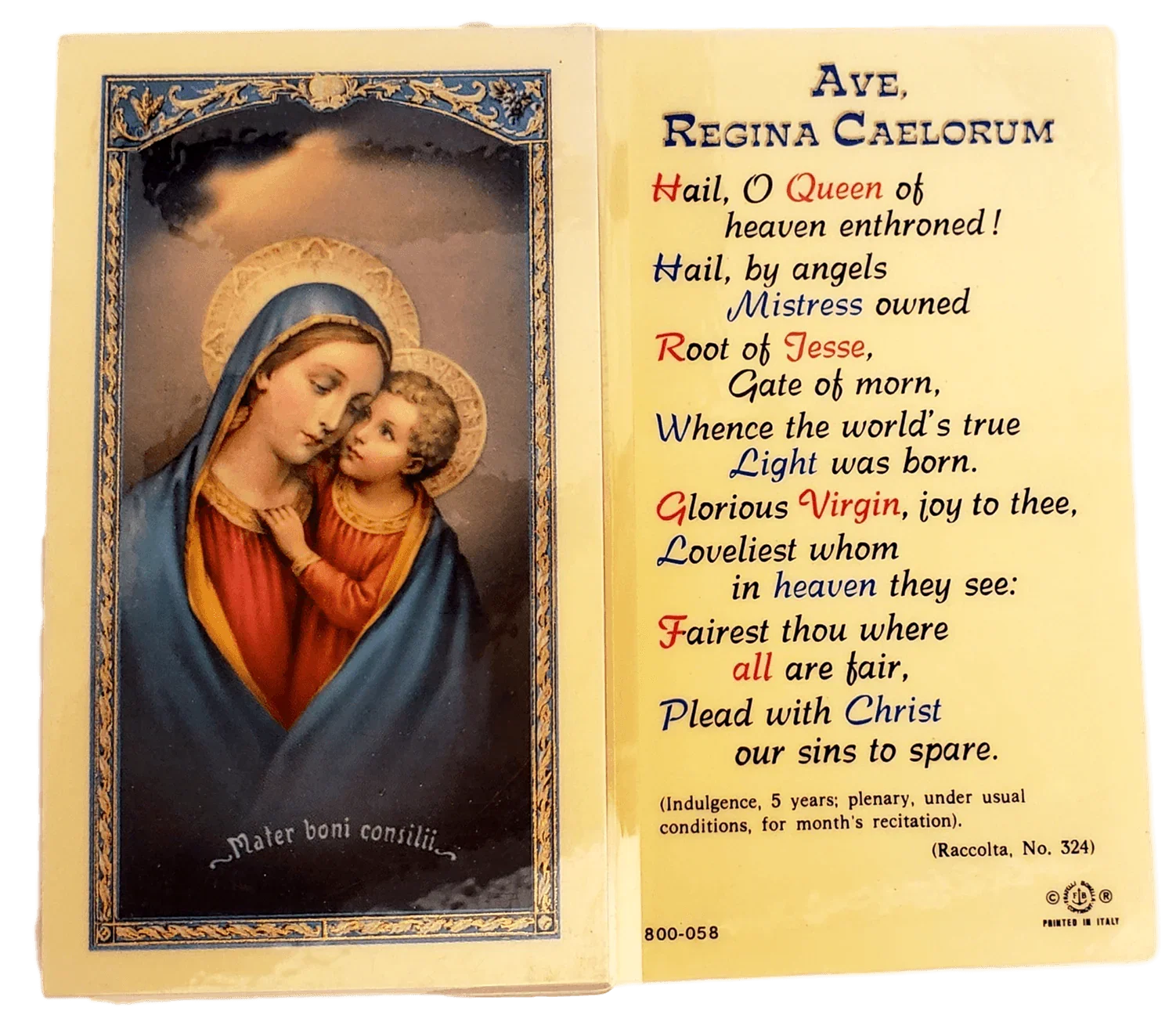 Prayer Card Ave Regina Caelorum Laminated - Ysleta Mission Gift Shop