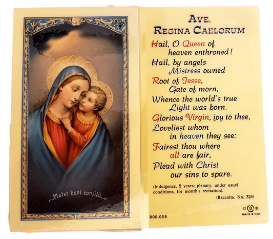 Prayer Card Ave Regina Caelorum Laminated - Ysleta Mission Gift Shop