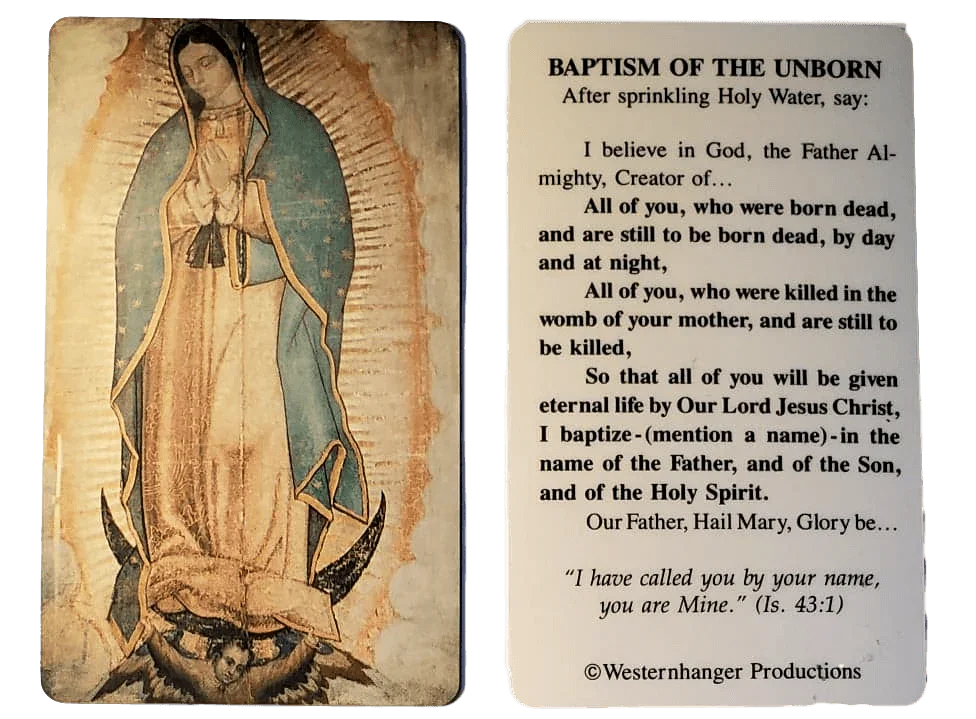 Prayer Card Baptism Of The Unborn Laminated Mini Pocket Card NC - Ysleta Mission Gift Shop
