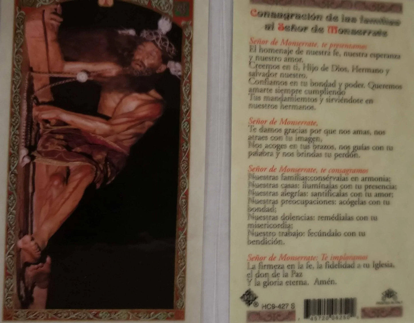 Prayer Card Consagracion De Las Familias Al Senor De Monserrate SPANISH Laminated HC9-427S - Ysleta Mission Gift Shop