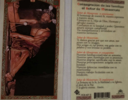Prayer Card Consagracion De Las Familias Al Senor De Monserrate SPANISH Laminated HC9-427S - Ysleta Mission Gift Shop