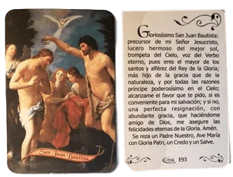 Prayer Card Gloriosisimo San Juan Bautistia SPANISH Laminated Mini Pocket Card E - Ysleta Mission Gift Shop