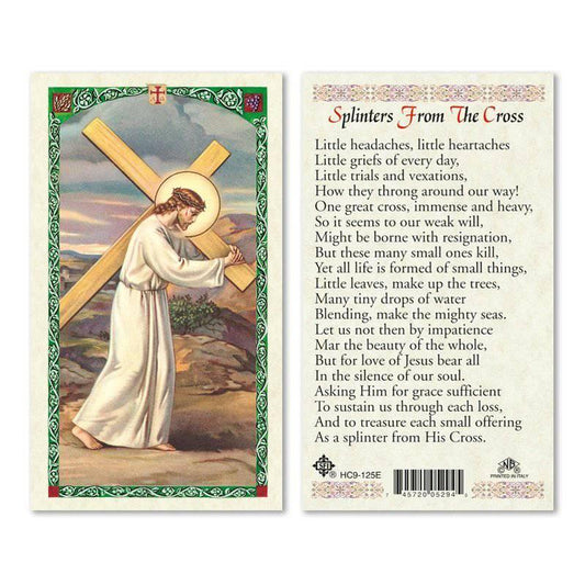 Prayer Card Jesus Carrying Cross Splinter from the Cross Laminated HC9-125E - Ysleta Mission Gift Shop