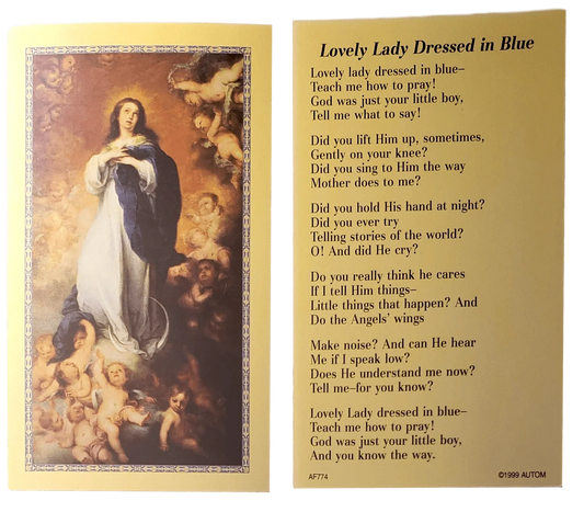 Prayer Card Lovely Lady Dressed In Blue No Laminated AF - Ysleta Mission Gift Shop