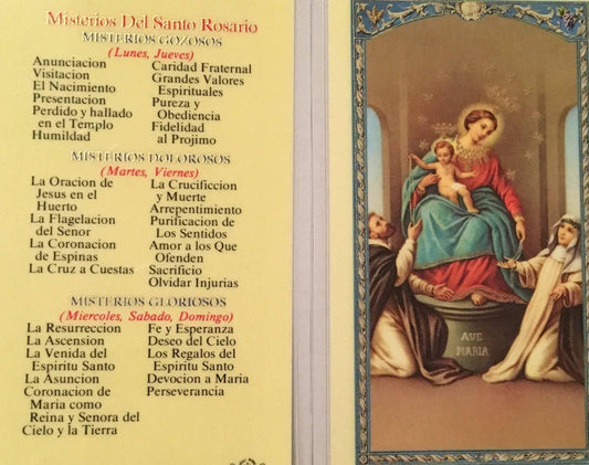 Prayer Card Misterios Del Santo Rosario Misteriso Gozosos SPANISH Laminated - Ysleta Mission Gift Shop