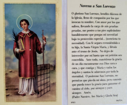 Prayer Card Novena A San Lorenzo SPANISH Laminated AF - Ysleta Mission Gift Shop