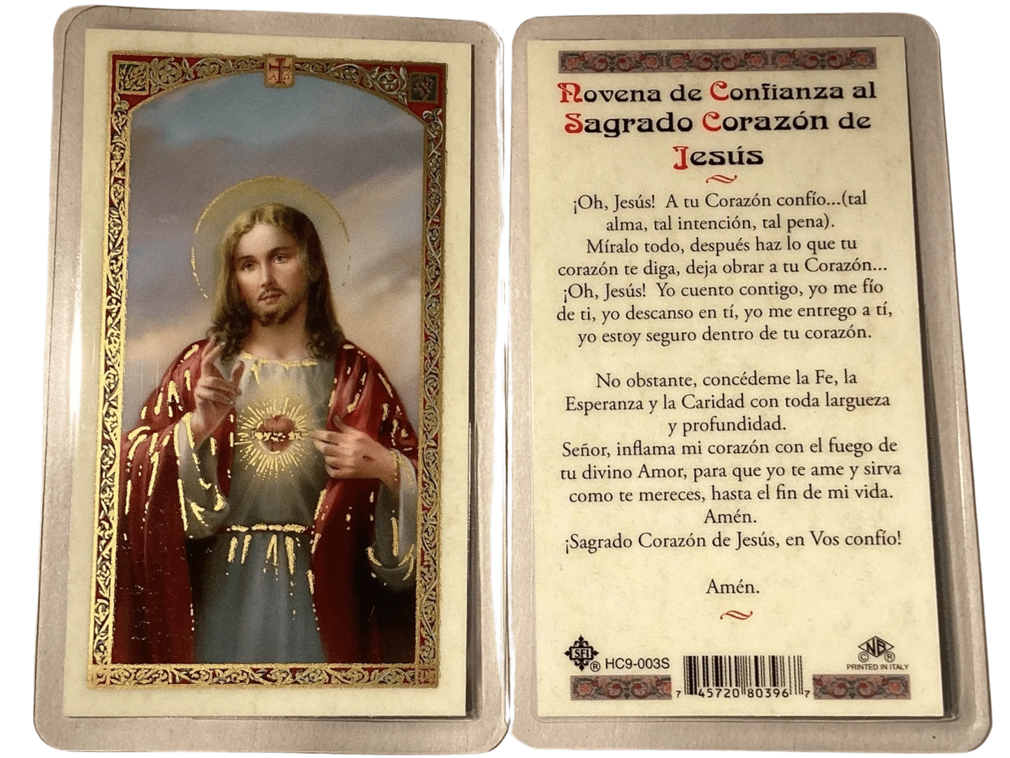 Prayer Card Novena de Confianza al Sagrado Corazon de Jesus SPANISH Laminated HC9-003S - Ysleta Mission Gift Shop