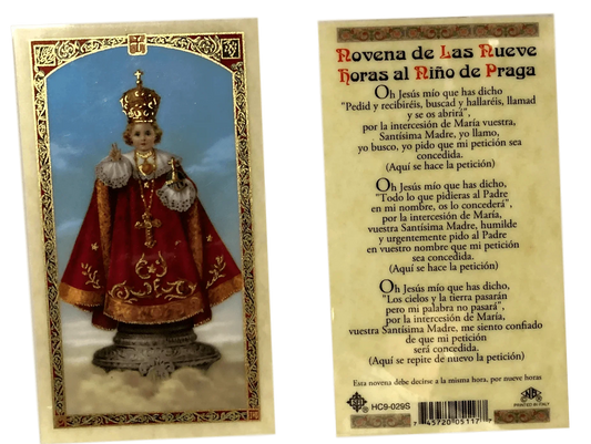 Prayer Card Novena De Las Nueve Horas Al Nino De Praga SPANISH Laminated HC9-029S - Ysleta Mission Gift Shop
