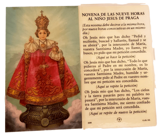 Prayer Card Novena De Las Nueve Horas Al Nino Jesus de Prague SPANISH Laminated - Ysleta Mission Gift Shop