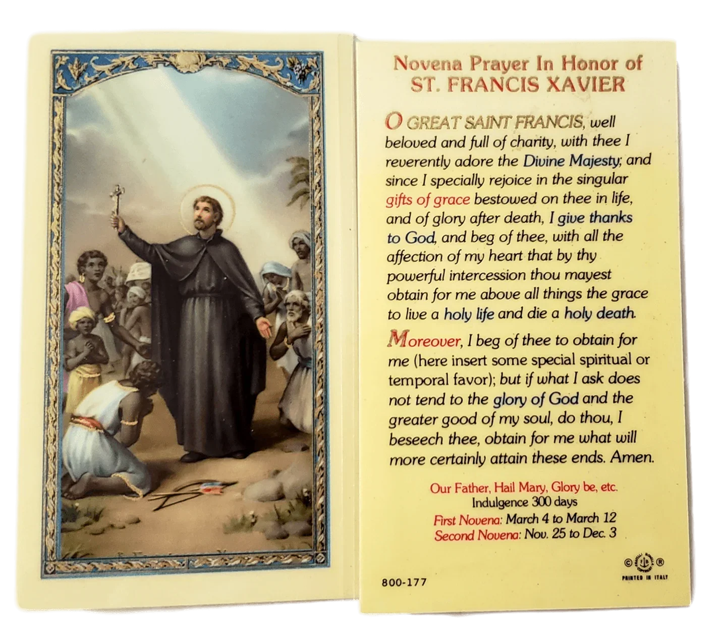 Prayer Card Novena Prayer In Honor Of Saint Francis Xavier Laminated - Ysleta Mission Gift Shop