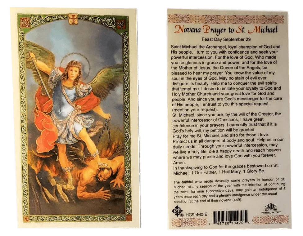Prayer Card Novena Prayer To Saint Michael Laminated HC9-460E - Ysleta Mission Gift Shop