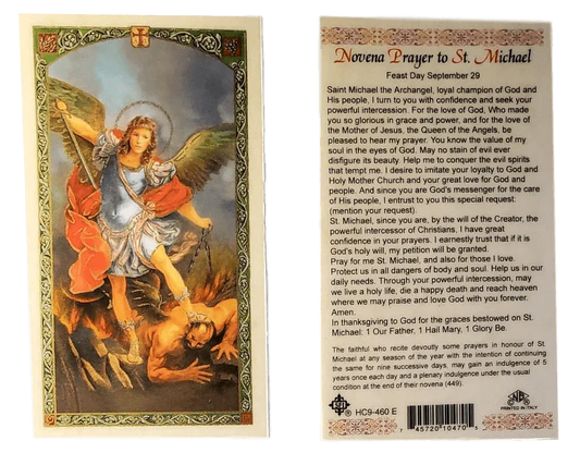 Prayer Card Novena Prayer To Saint Michael Laminated HC9-460E - Ysleta Mission Gift Shop