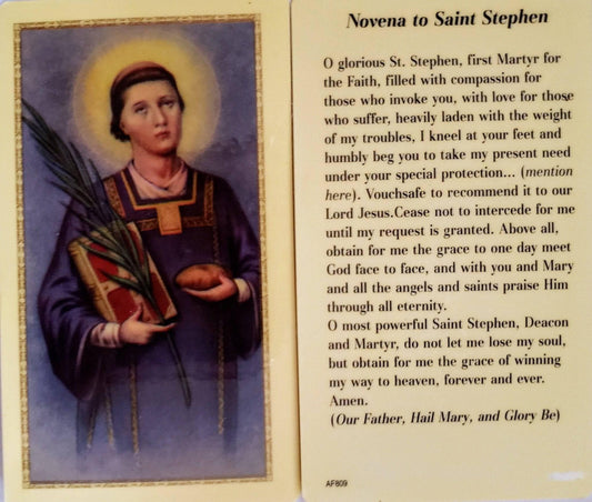 Prayer Card Novena Saint Stephen Laminated AF - Ysleta Mission Gift Shop
