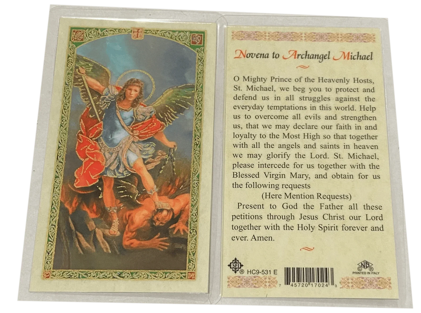 Prayer Card Novena to Archangel Michael Laminated English HC9-531E - Ysleta Mission Gift Shop