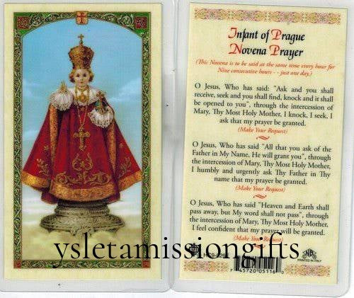 Prayer Card Novena to Infant of Prague Laminated HC9-029E - Ysleta Mission Gift Shop