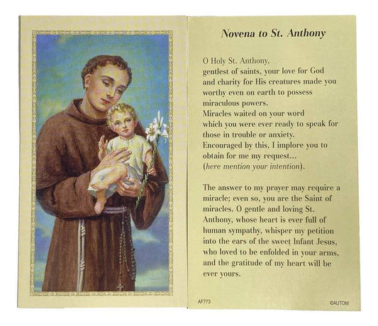 Prayer Card Novena To Saint Anthony No Laminate AF - Ysleta Mission Gift Shop
