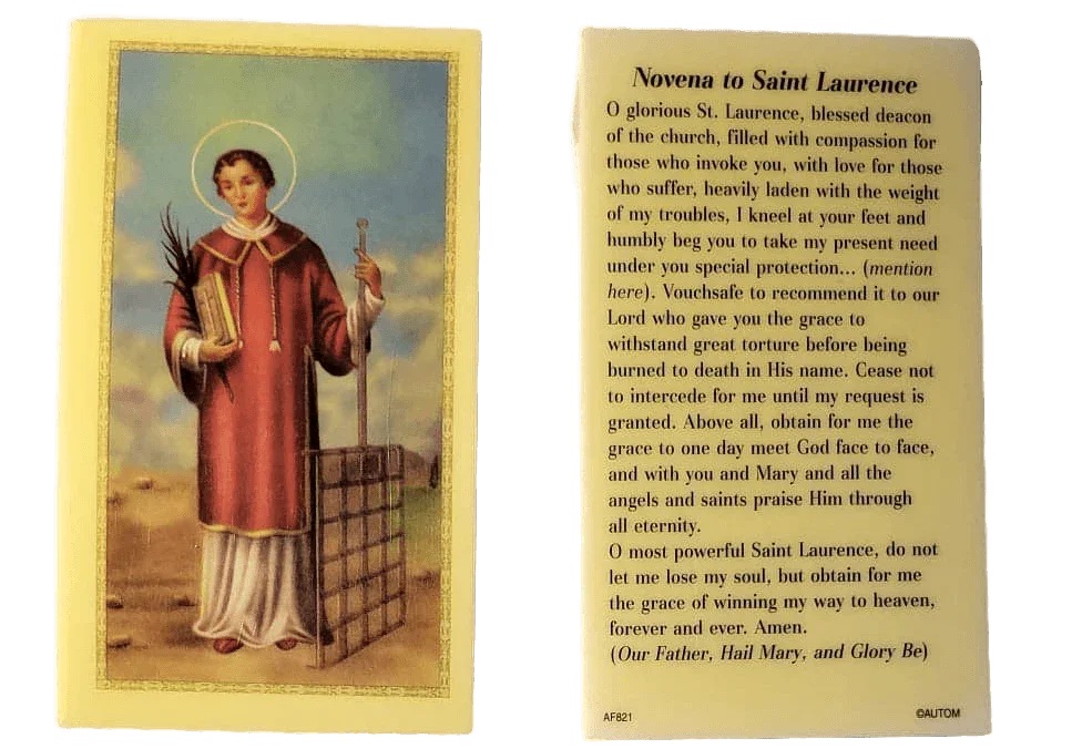 Prayer Card Novena To Saint Laurence Laminated AF - Ysleta Mission Gift Shop