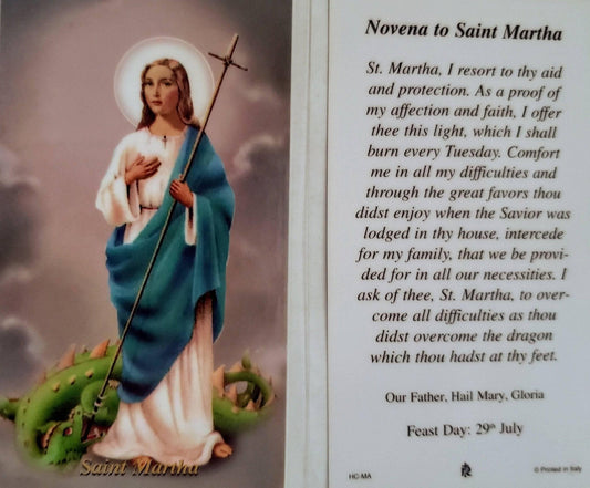 Prayer Card Novena To Saint Martha Laminated HC-MA - Ysleta Mission Gift Shop