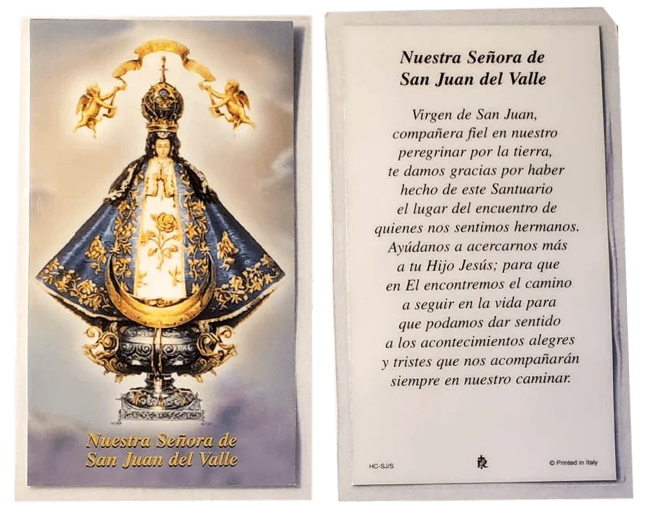 Prayer Card Nuestra Senora De San Juan Del Valle SPANISH Laminated HC-SJS - Ysleta Mission Gift Shop